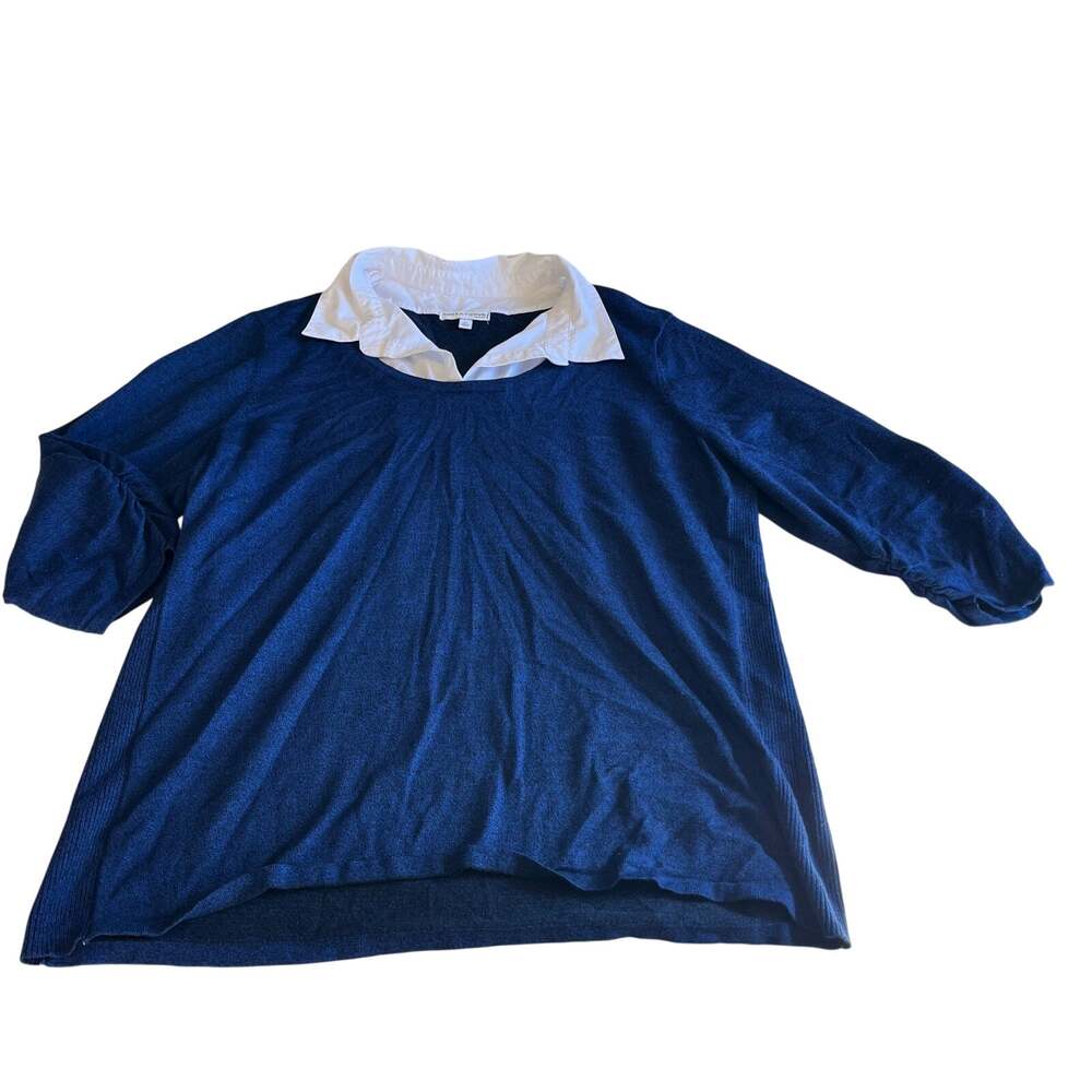 Blue Layered Sweater Top Plus SIze 2X Work Office Professional Preppy Stretchy